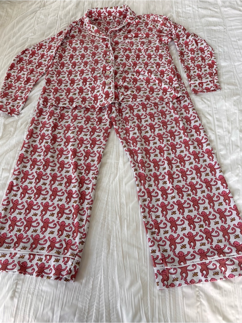 Roller Rabbit Pink Monkey Cotton long sleeve Pajama Set - Size Small